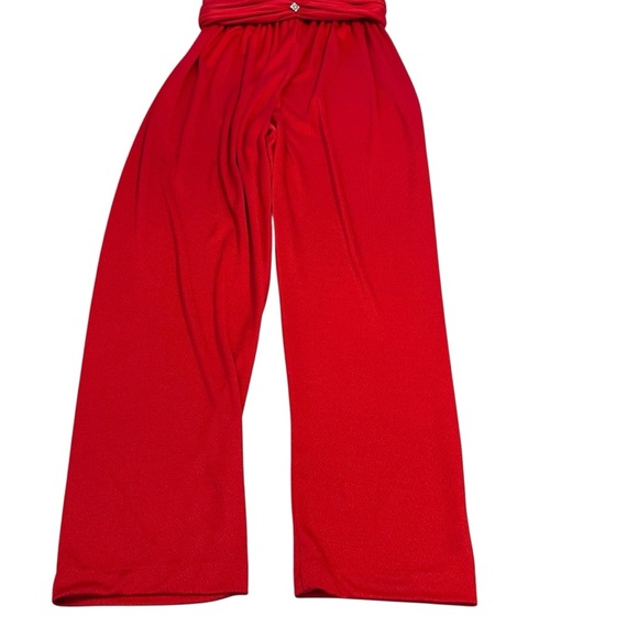 Vintage Claralura Red‎ Jumpsuit L/S Rhinestone Button Lace Sleeve USA 80s Glam - Picture 7 of 12